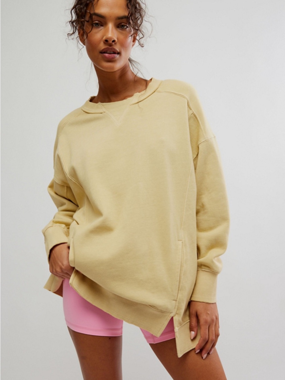 Free People Movement Intercept Tunic Sweatshirt Crew Yellow